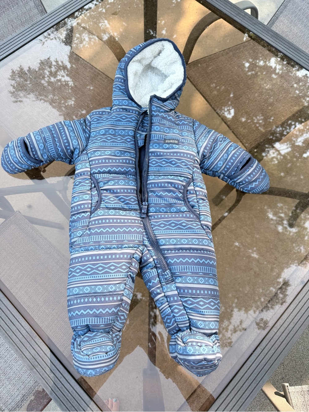 OshKosh B'gosh Blue Patterned Sherpa-Lined Baby One-Piece Footed Snowsuit
